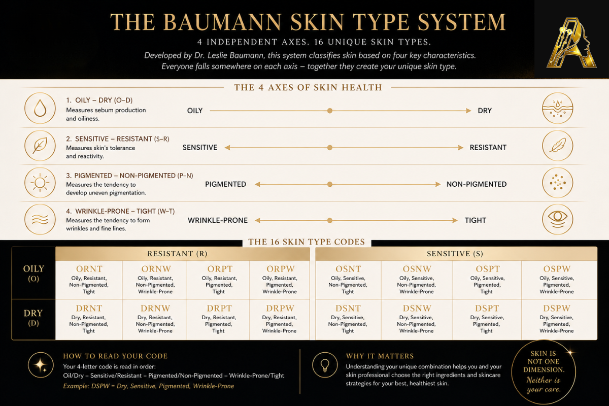 The Baumann Skin Type System — 4 axes, 16 skin types